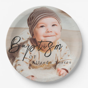 Minimalist Baby Baptism Invitation with Photo Paper Plates