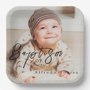 Minimalist Baby Baptism Invitation with Photo Paper Plates