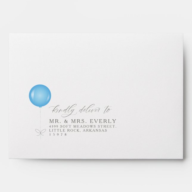 Minimalist Baby Blue Balloon Boy Baby Shower White Envelope (Front)