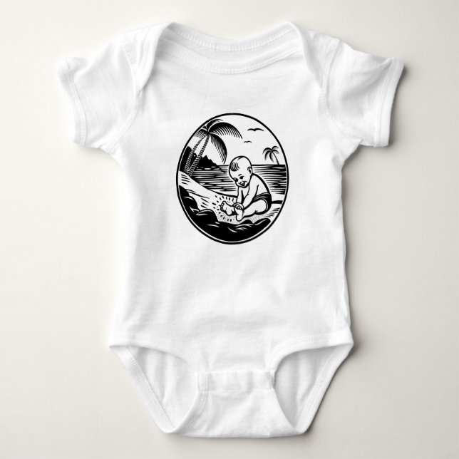 Minimalist Baby Bodysuit with Tropical Beach  (Front)