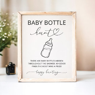 Minimalist Baby Bottle Hunt Baby Shower Game Sign