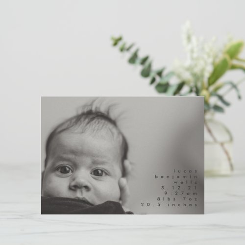 Minimalist Baby Boy Photo Birth Announcement