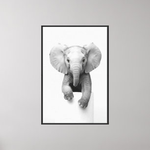 Minimalist Baby Elephant Peeking Over Toilet Paper Canvas Print