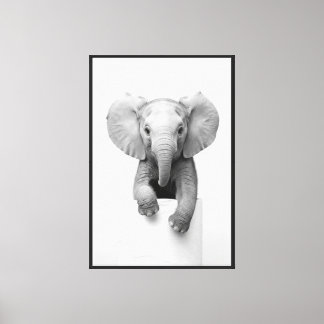 Minimalist Baby Elephant Peeking Over Toilet Paper Canvas Print