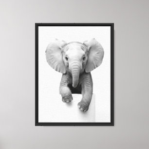 Minimalist Baby Elephant Peeking Over Toilet Paper Canvas Print
