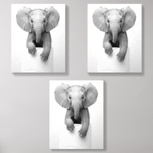Minimalist Baby Elephant Peeking Over Toilet Paper Foam Core Photo Tile