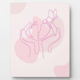 Minimalist Baby Feet Line Art with Butterfly Plaque