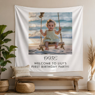 Minimalist Baby Girl 1st Birthday Party Tapestry