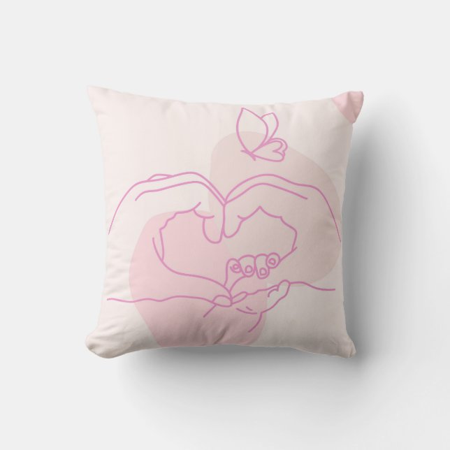 Minimalist Baby Hands Line Art with Butterfly  Throw Pillow (Front)