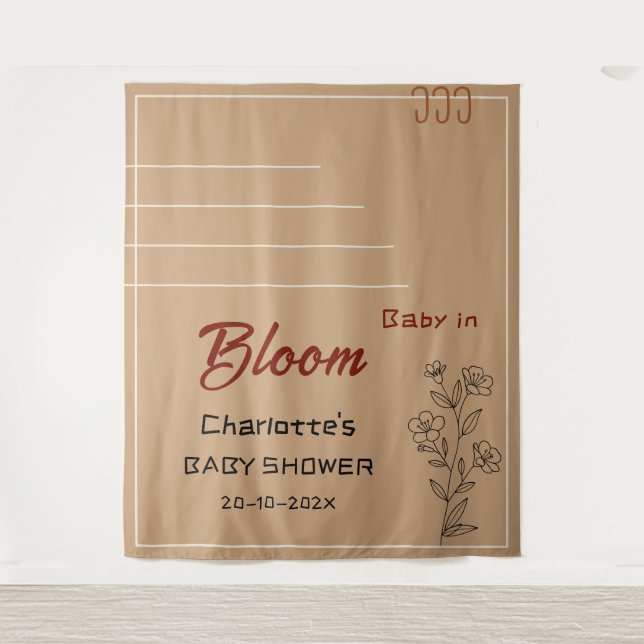 Minimalist Baby In Bloom Wildflower Baby Shower Tapestry (Front)