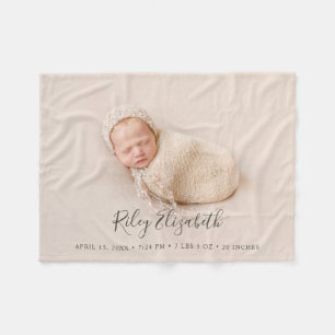 Minimalist Baby Name Birth Stats and Newborn Photo Fleece Blanket