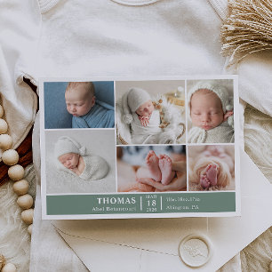 Minimalist Baby Photo Collage Announcement Card