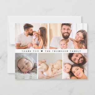 Minimalist Baby Photo Collage Birth stat Thank you Card