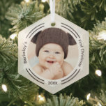 Minimalist Baby Photo First Christmas Glass Ornament<br><div class="desc">A baby’s first Christmas ornament featuring your photo and the year in a minimalist design in white and brown. Simply add your photo & the year, add this ornament to your cart, and enjoy this keepsake on your tree for years to come. Minimalist Baby Photo First Christmas Glass Ornament Holidayday...</div>