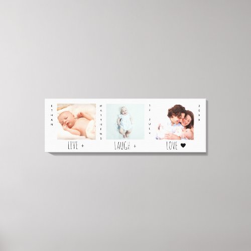 Minimalist Baby Photo Trio Birth Keepsake Canvas Print