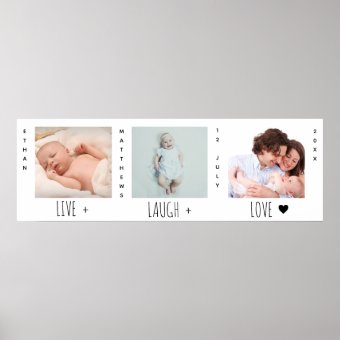 Minimalist Baby Photo Trio Birth Keepsake Poster | Zazzle