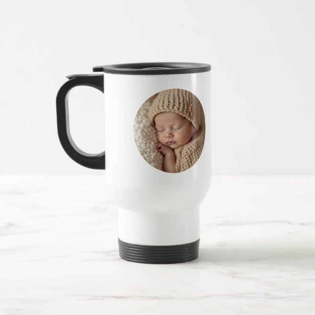 Minimalist Baby Photo with Text | Custom Gift Travel Mug (Left)