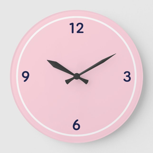 Minimalist Baby Pink & Navy Blue Large Number Clock (Front)