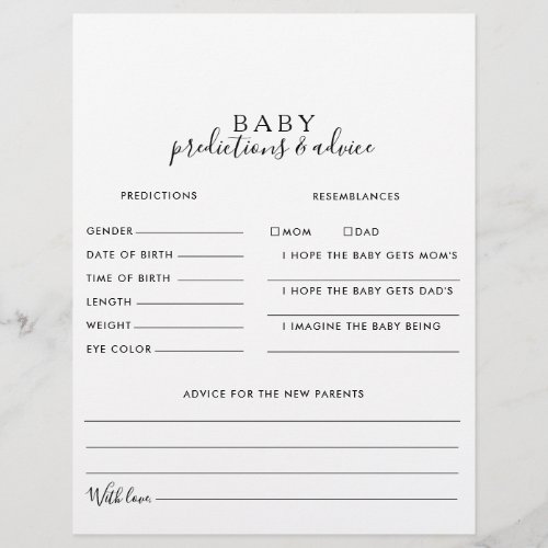 Minimalist Baby Predictions and Advice Cards