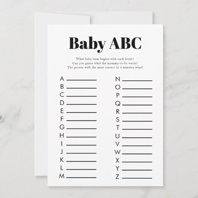 Minimalist Baby Shower ABC Game  Invitation (Front)
