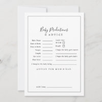 Minimalist Baby Shower Baby Predictions & Advice Card