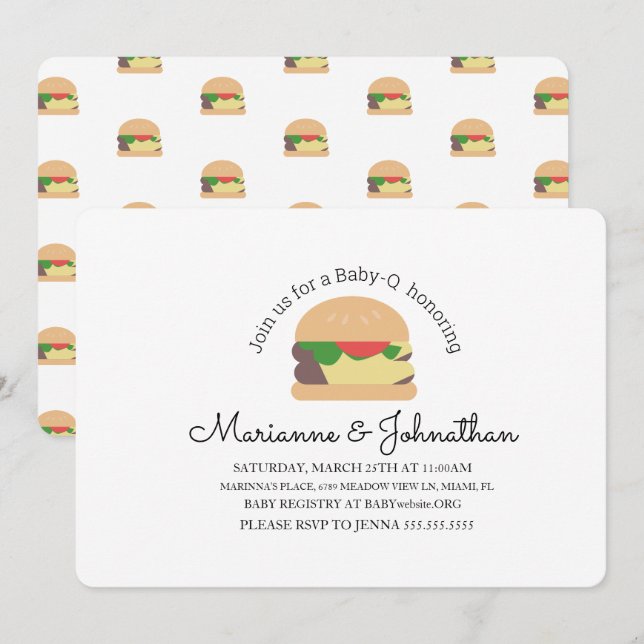 Minimalist Baby Shower BBQ Baby Q Backyard Burger Invitation (Front/Back)