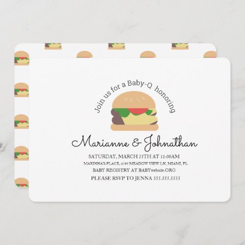 Minimalist Baby Shower BBQ Baby Q Backyard Burger Invitation