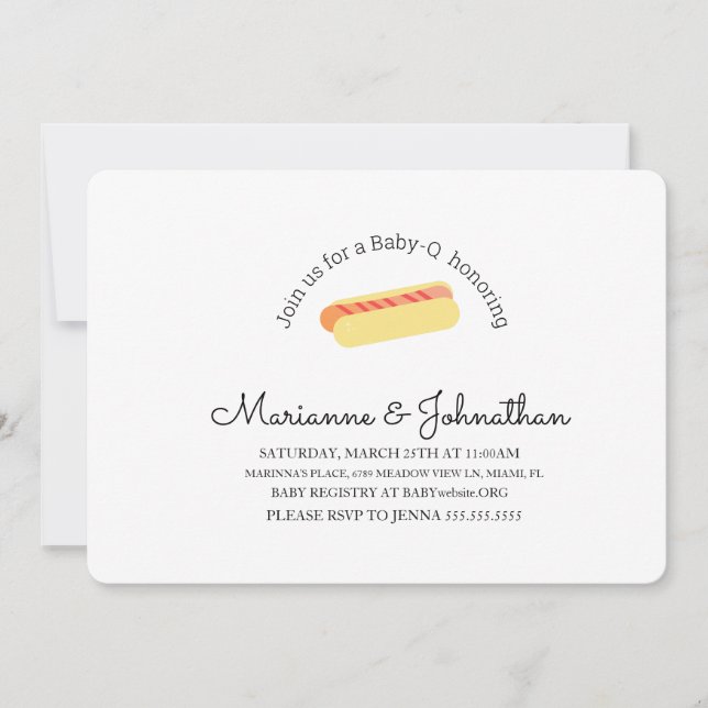 Minimalist Baby Shower BBQ Baby Q Backyard Hotdog Invitation (Front)