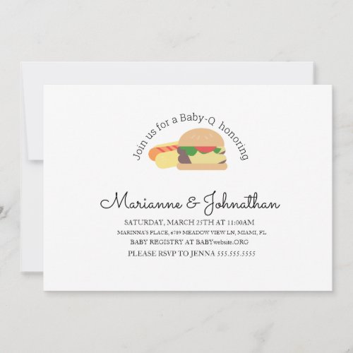 Minimalist Baby Shower BBQ Burger Hot Dog Invitation