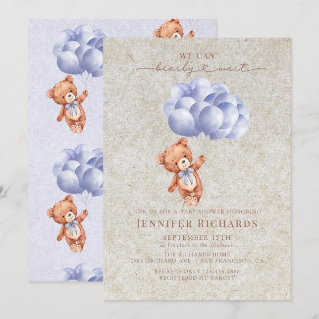 Minimalist Baby Shower | Bearly Wait Invitation (Front/Back)