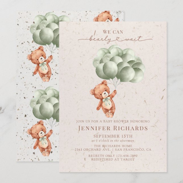 Minimalist Baby Shower | Bearly Wait Invitation (Front/Back)