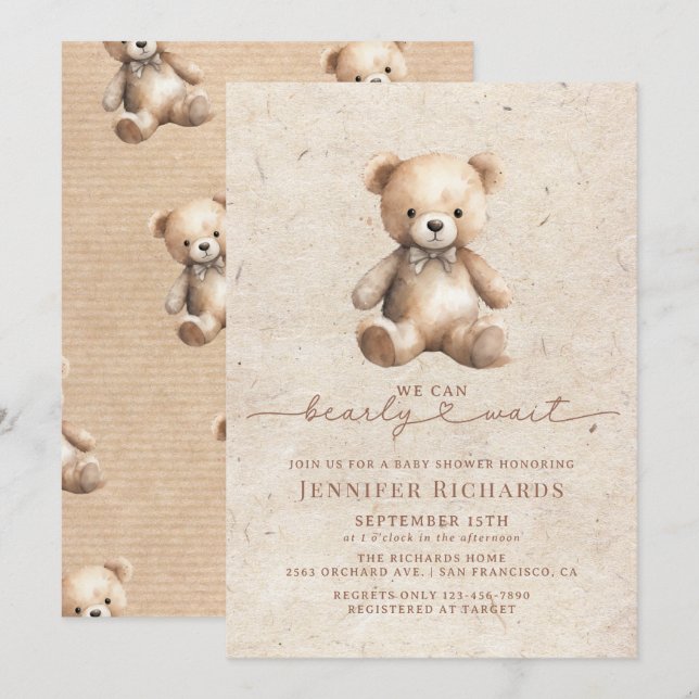 Minimalist Baby Shower | Bearly Wait Invitation (Front/Back)