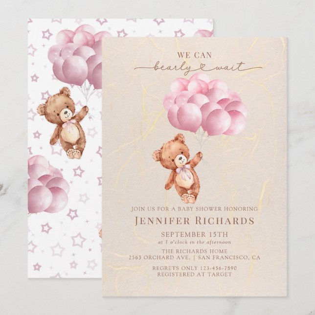 Minimalist Baby Shower | Bearly Wait Invitation (Front/Back)