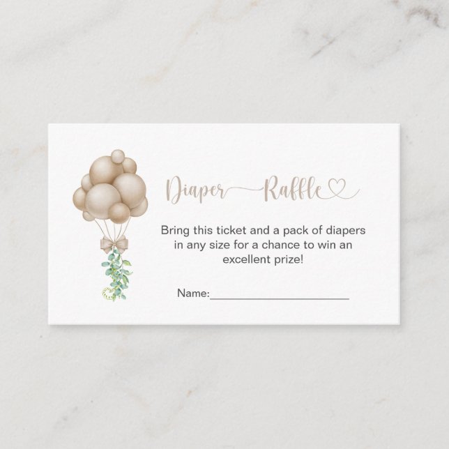 Minimalist Baby Shower Beig Balloons Diaper Raffle Enclosure Card (Front)