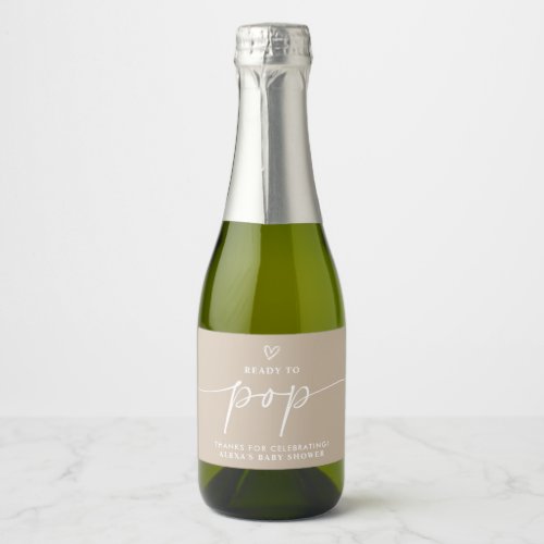 Minimalist Baby Shower Beige Sparkling Wine Label