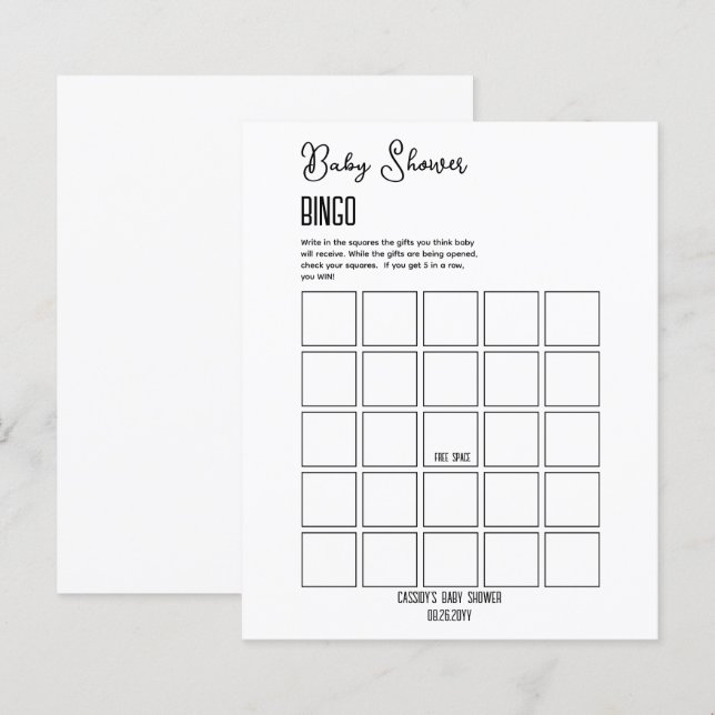 Minimalist Baby Shower Bingo (Front/Back)