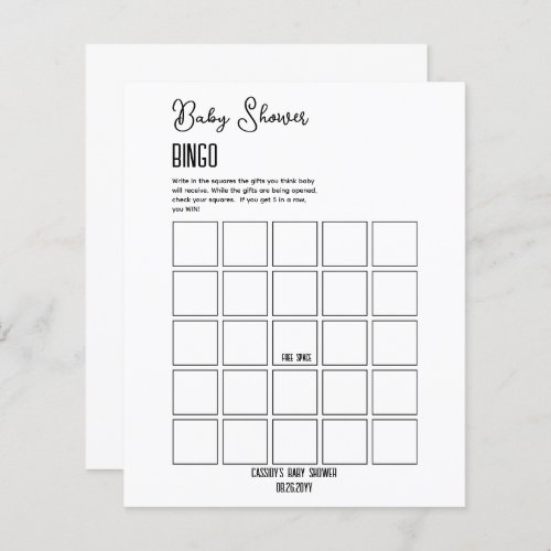 Minimalist Baby Shower Bingo