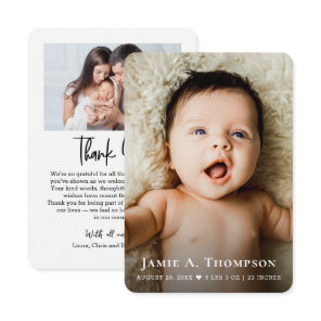Minimalist Baby Shower Birth Newborn Photo Small Thank You Card