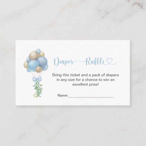 Minimalist Baby Shower Blue Balloons Diaper Raffle Enclosure Card