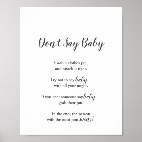 Minimalist Baby Shower Dont Say Baby Game Sign