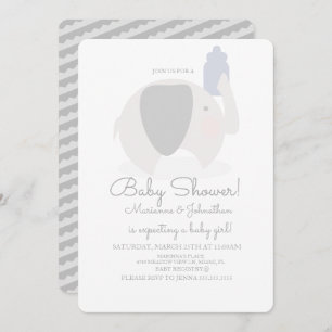 Minimalist Baby Shower Elephant Boys Baby Bottle Invitation