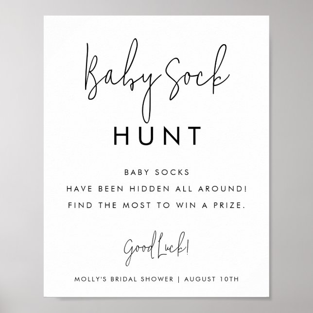 Minimalist Baby Shower Game Baby Sock Hunt Poster (Front)