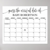 Minimalist Baby Shower Guess Due Date Calendar Poster