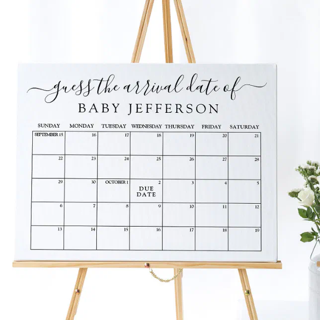Minimalist Baby Shower Guess Due Date Calendar Poster | Zazzle