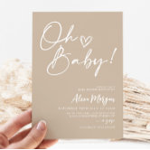Oh Baby Beige Gender Neutral Modern Baby Shower Invitation