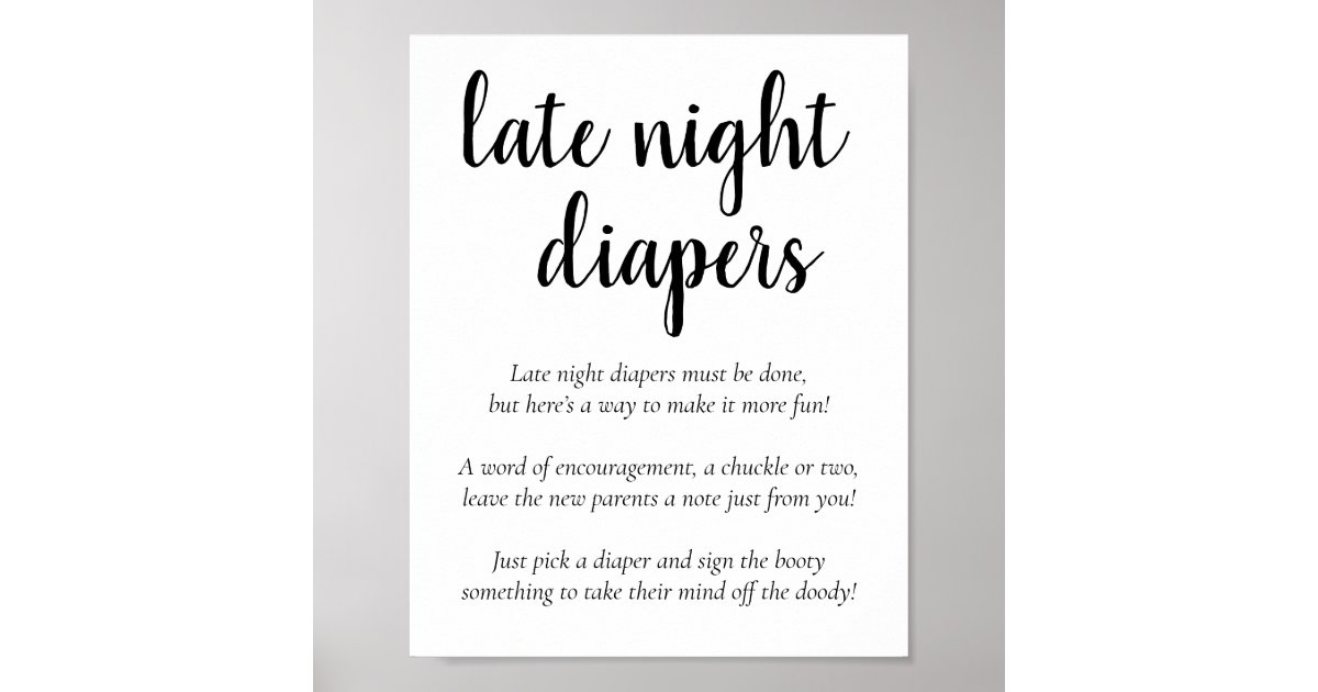 Minimalist Baby Shower Late Night Diapers Sign Zazzle