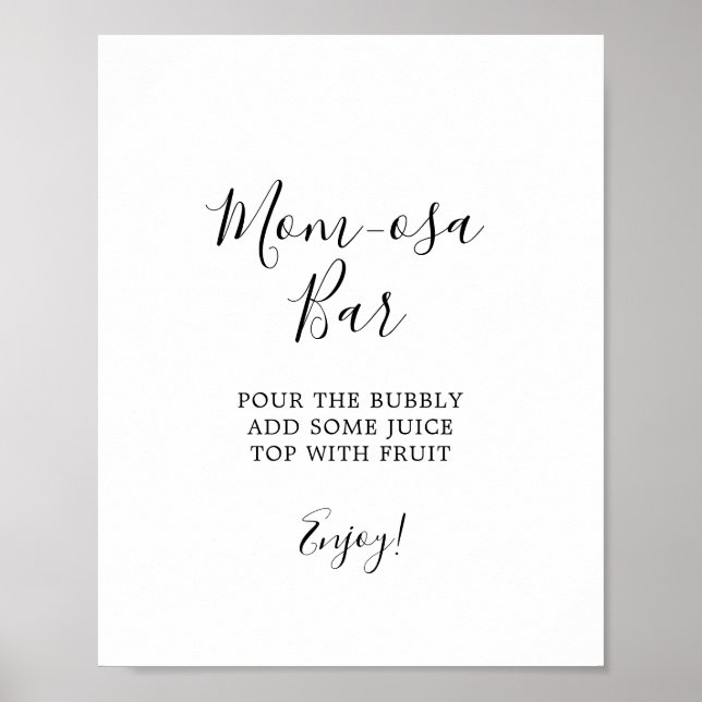 Minimalist Baby Shower Mom-osa Bar Sign (Front)