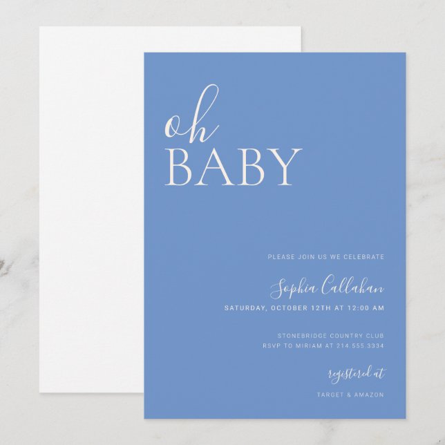Minimalist Baby Shower Neutral Blue Invitation (Front/Back)