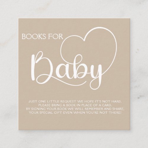 Minimalist baby shower neutral books for baby  enclosure card