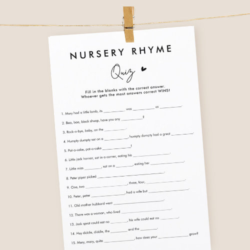 Minimalist Baby Shower Nursery Rhyme Game Cards